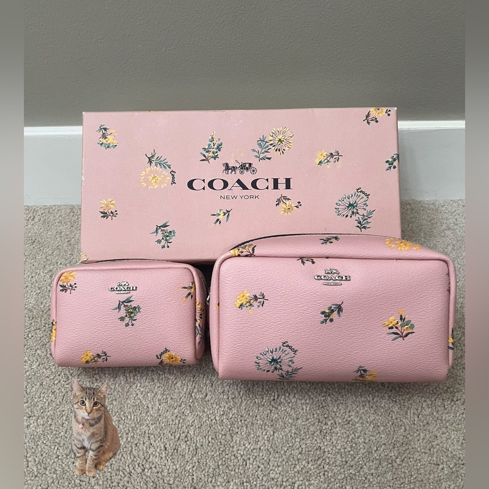Coach Pink Floral Print Cosmetic Bag Duo